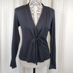ANN Taylor Petites Silk / Wool Long Sleeve Top Black Size Medium Petite